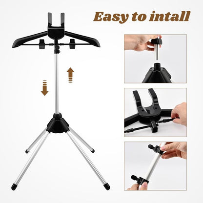 Londehuhai Garment Steamer Stand with Rotating Hanger & Heat-Resistant Glove - Adjustable Aluminum Alloy Ironing Rack for Pants, Jeans, Dresses - Folding Steamer Holder for Clothes(Color:Black)