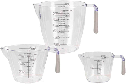 Home Basics 3 Piece Plastic Measuring Cup Set with Rubber Grip Handles, Clear