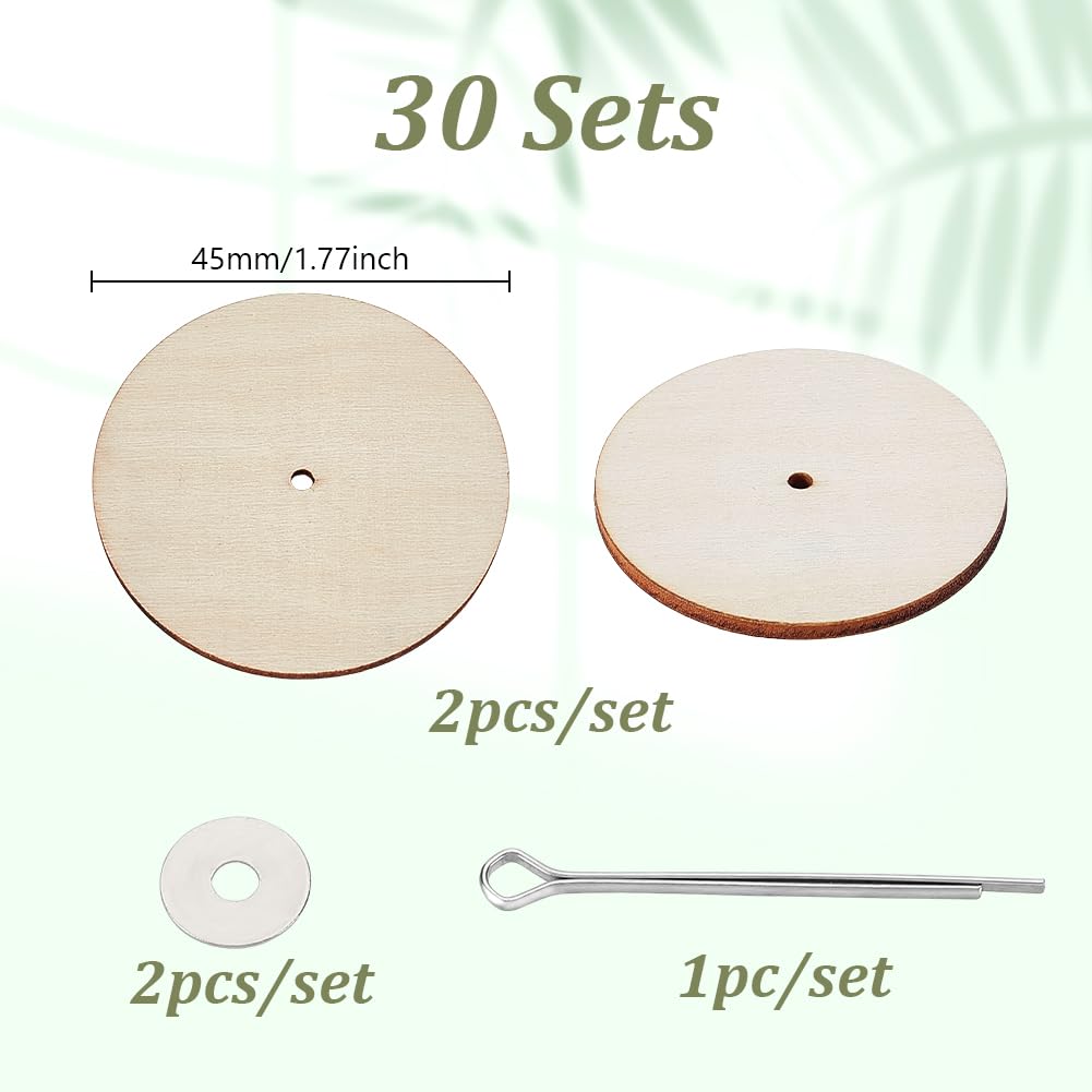 AHANDMAKER 30set 45mm Wooden Doll Joints, 3 Bags Rotatable Joints Connectors Accessories, Connectors Cotter Pin Joint for Stuffed Animals Teddy Bear Doll DIY Crafts