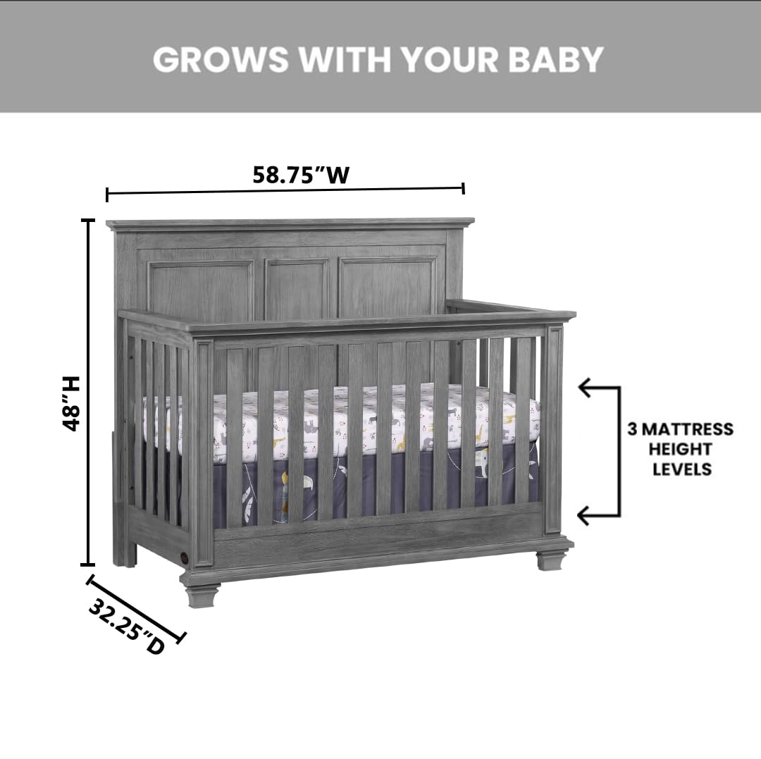 Oxford Baby Kenilworth 4-in-1 Convertible Baby Crib, Graphite Gray, GreenGuard Gold Certified