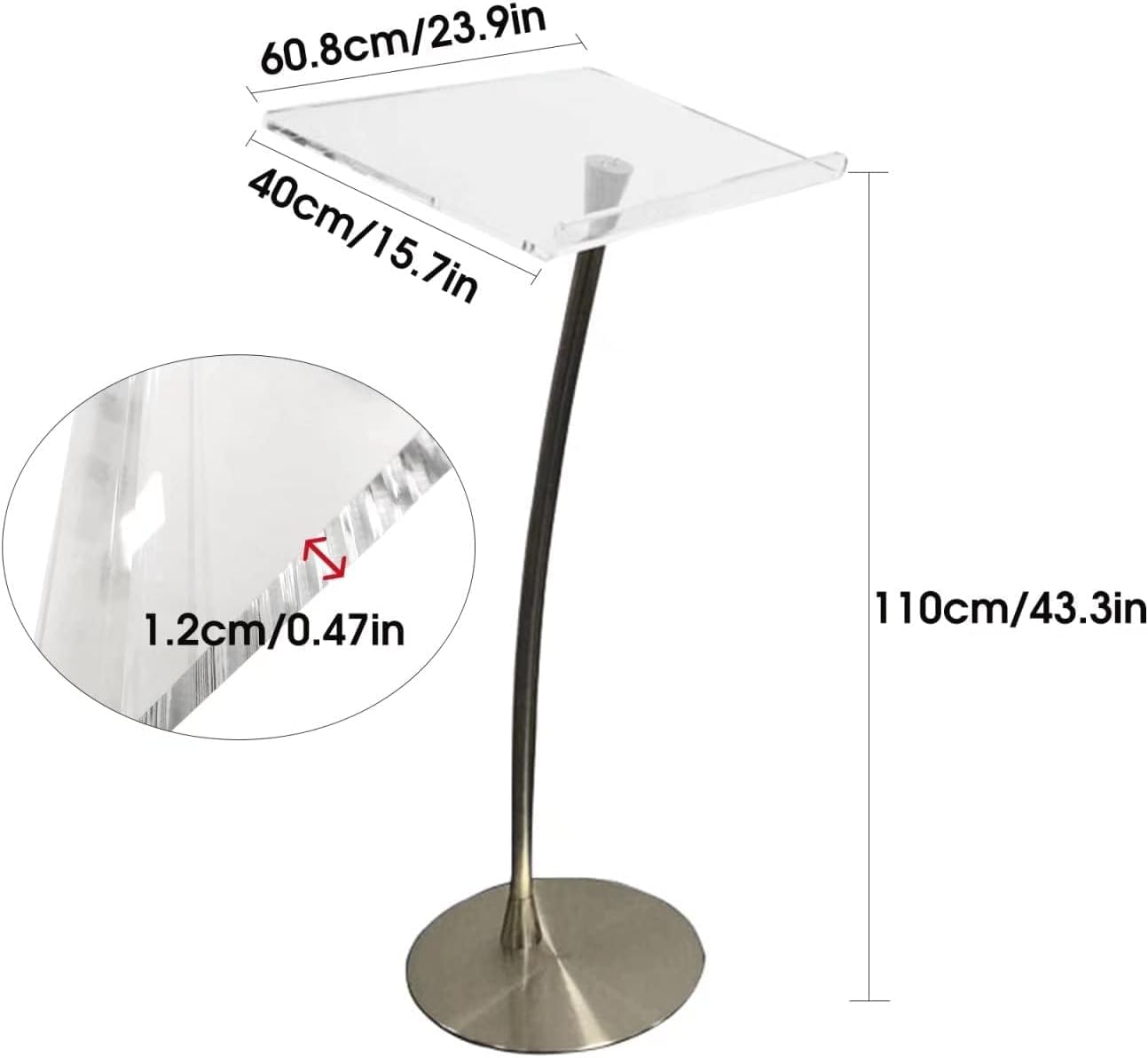 DHXIAMZ Acrylic Podium Lectern Stand - Adjustable Floor Lectern for School, Church, Conference, Stage & Office - Multi-Purpose Standing Desk with Professional Design