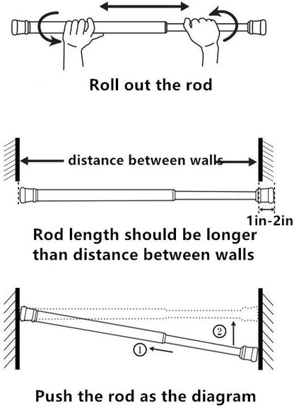 Tension Rods 6 Pack, Adjustable Spring Steel Bars 21.6 to 35.4 Inches, Extendable Width for Curtain, Shower, Closet