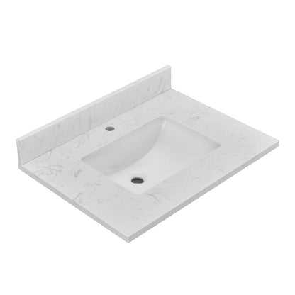 EQLOO 30" x 22" Vanity Top, Volakas White Engineered Stone Vanity Sink Top, with Undermounted Rectangular Sink & Backsplash Countertops, Pre-Drilled Single Hole for Bathroom Vanity Top with Sink