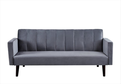 Container Furniture Direct 72" Velvet Convertible Futon Sofa Bed - Full Out Twin Sleeper Couch w/Channel Stitch, Wood Frame & High-Density Foam - Space-Saving for Apartments/Dorms, Grey