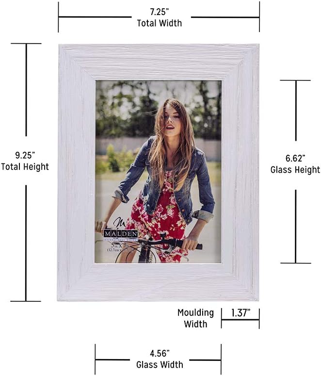 Malden International Designs Rustic Fashion Wide Linear Wooden Picture Frame, White Wash, 5x7