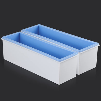 Sanbege 2 Pcs Loaf Soap Mold with Plastic Box, Flexible Silicone Rectangular Mold 42oz, Swirl Making Tool for DIY Soap, Handmade Candles, Resin Casting, Homemade Desserts (Blue)