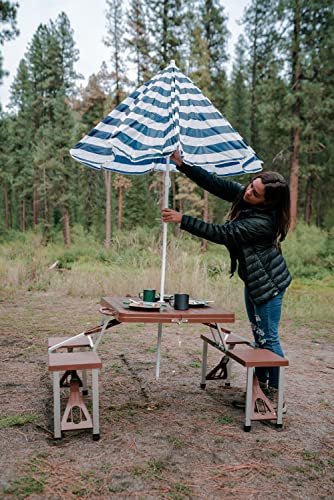 Stansport Picnic Table and Umbrella Combo - Brown (G-915-45), 33.5" x 75" x 25.5"