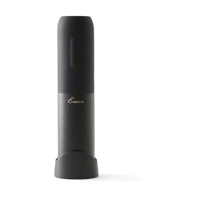 Rabbit Electric Corkscrew Wine Opener - Push Button Automatic Bottle Opener, Compact Design, Opens Bottles Quietly, Stores Vertically or Horizontally, Black