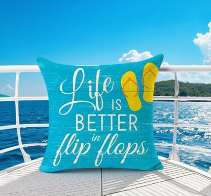 Bnitoam Summer Beach Phrases Cotton Linen Square Decorative Throw Pillow Cover, 18 x 18 inch, for Sofa Bed Couch
