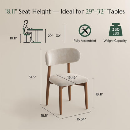POVISON Modern Dining Chairs Set of 2, Armless Cotton Linen Dining Chair with Sackcloth Cushions and Dark Walnut-Coloured Ash Wood, Pre-Assembled Design
