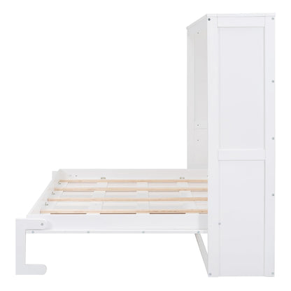 Ball & Cast Murphy Bed Full Size,Farmhouse Murphy Cabinet with Storage Shelf,Wood Hidden Wall Bed,Foldable Platform Bed,Space-Saving,No Box Spring Needed,White