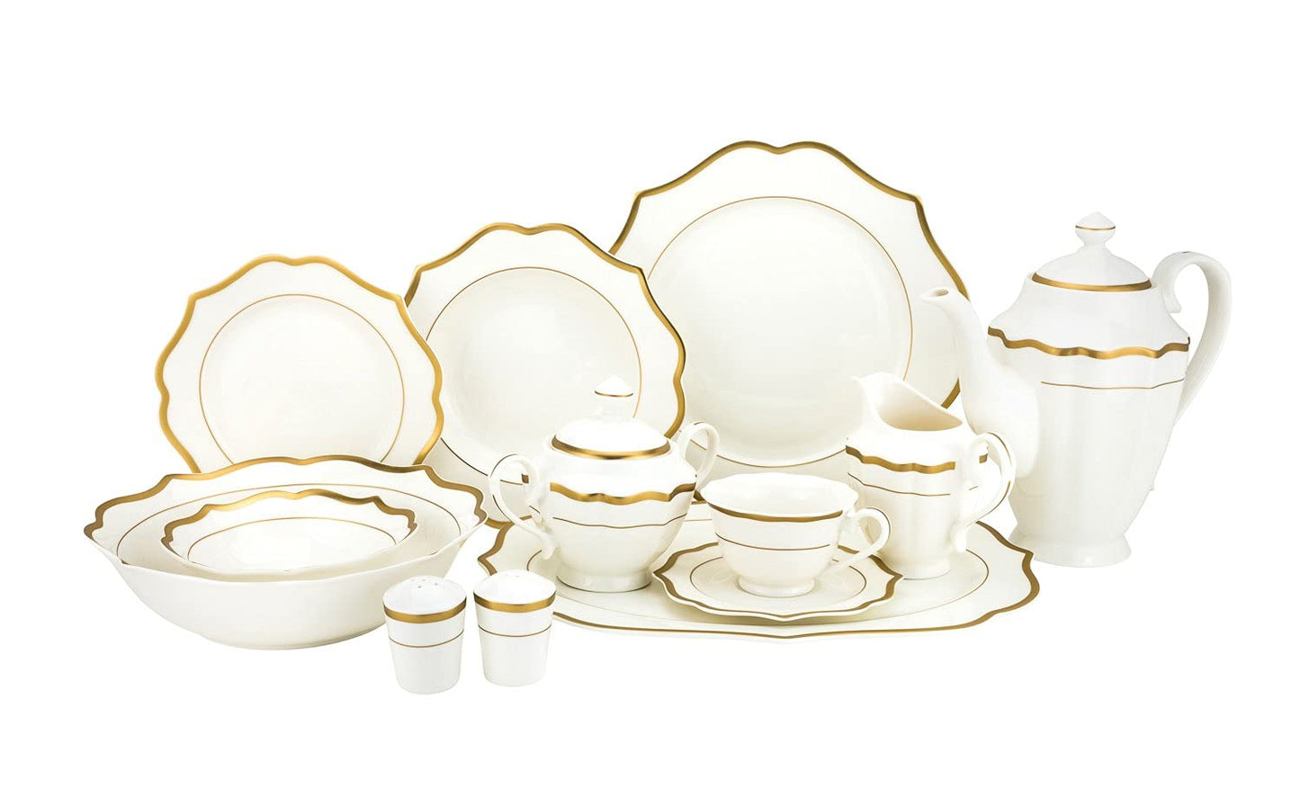 Euro Porcelain 57-pc Banquet Dinnerware Set, Luxury Bone China Tableware, Service for 8 (2MP) (6664-20)