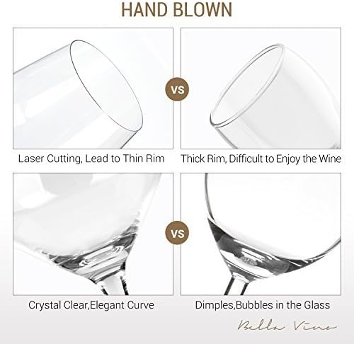Bella Vino Hand Blown Crystal Champagne Flutes - Set of 2, 10.5", Clear, 7 oz, Premium Crystal Glasses, Great Gift