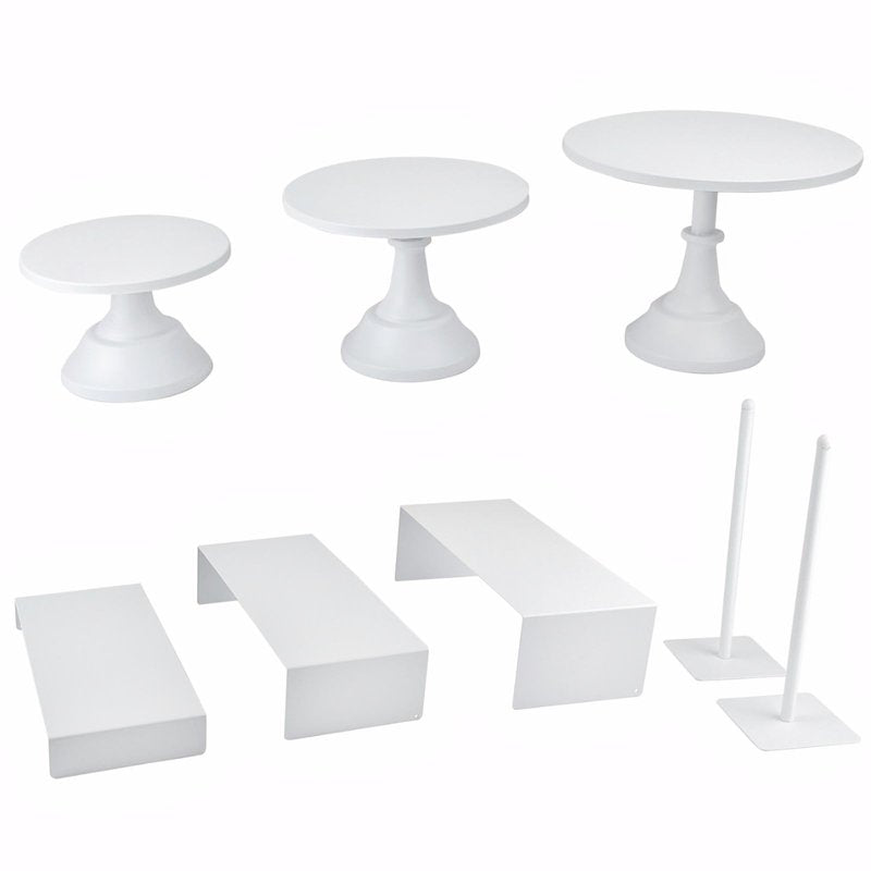 FESTLOVE Set of 8 White Cake Stands Donut Holder Metal Dessert Display Risers Cupcake Stand Serving Platter for Weddings Birthday Baby Showers Anniversary Party