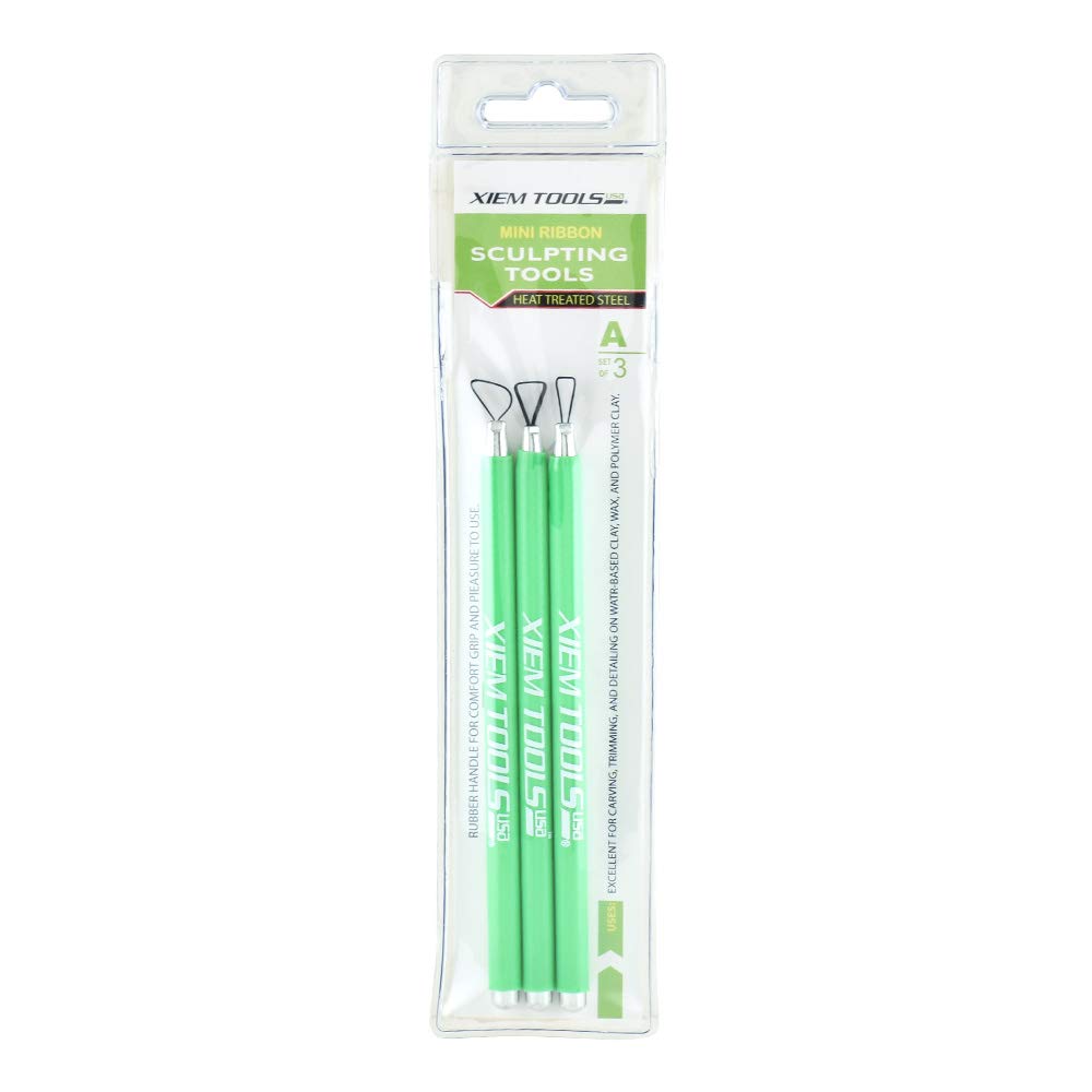 Xiem Tools USA Mini Ribbon Sculpting Set, Heat Treated Steel, Set A includes 3 tools with Green handles (MRS3A-10289)