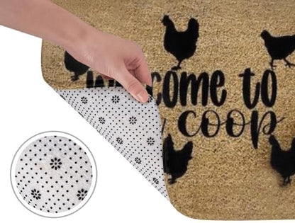 Welcome to Our Coop Chicken Door Mat, Pattern Printed Entry Mat, 16x24 Inch Mud Wipe Mat