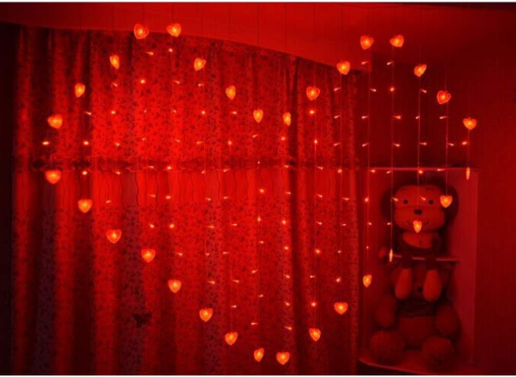 Heart-Shaped LED Curtain Lights - Romantic Red Waterfall Decor
