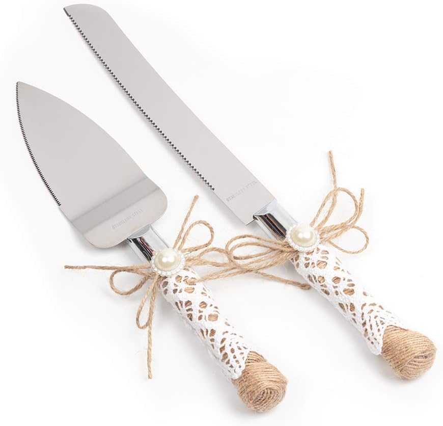 Rustic Wedding Cake Serving Set, Knife and Server Set for Anniversaries, Birthdays, Christmas Parties