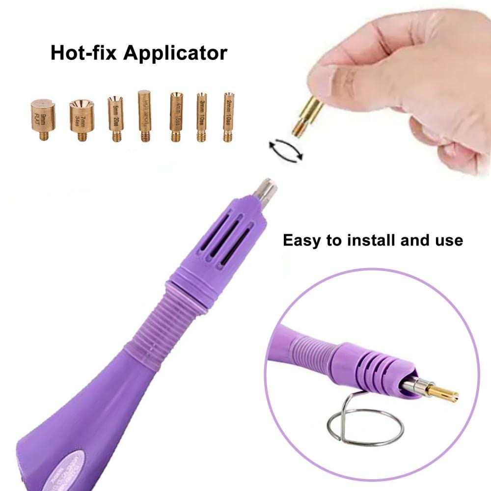 Hotfix Applicator, 7 in 1 Hot Fixed Wand Bedazzler Kit, Rhinestones Setter Wand Tool with 7 Different Tip Sizes, DIY Bedazzler Kit with Rhinestones with Support Stand (American standard (black))