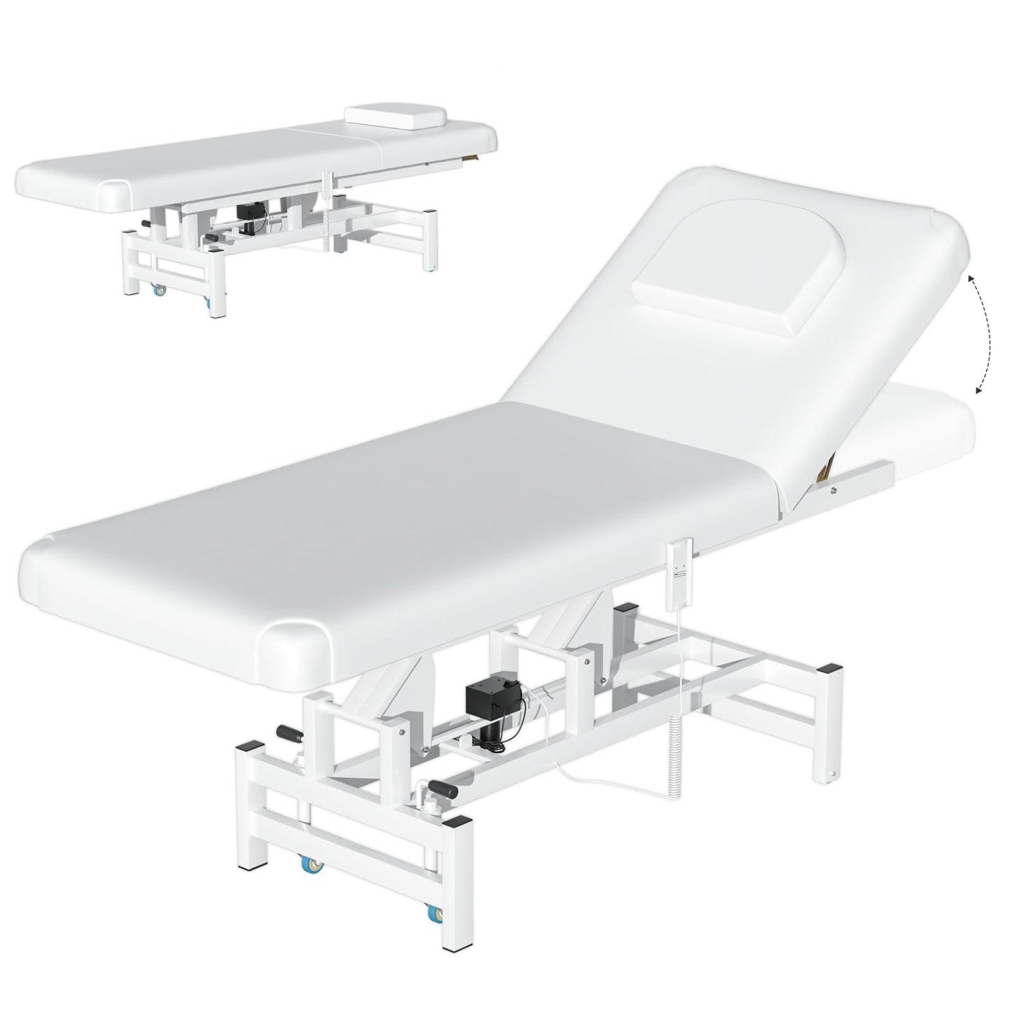 kaiwrxin Electric Lift Massage Table for Estheticians, Professional Facial Bed with Adjustable Backrest, Waxing Table, Heavy-Duty 1500lbs Capacity (White)