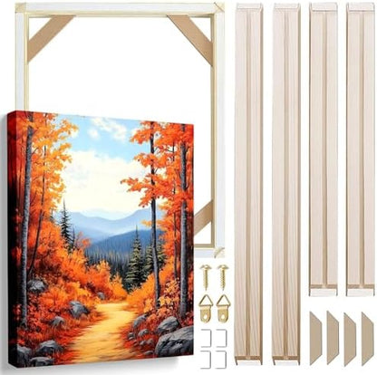 20x28 1.25" DIY Canvas Stretcher Bars, Gallery Depth White Pine Wood Frame Kit, Self-Adhesive & Tool-Free Assembly