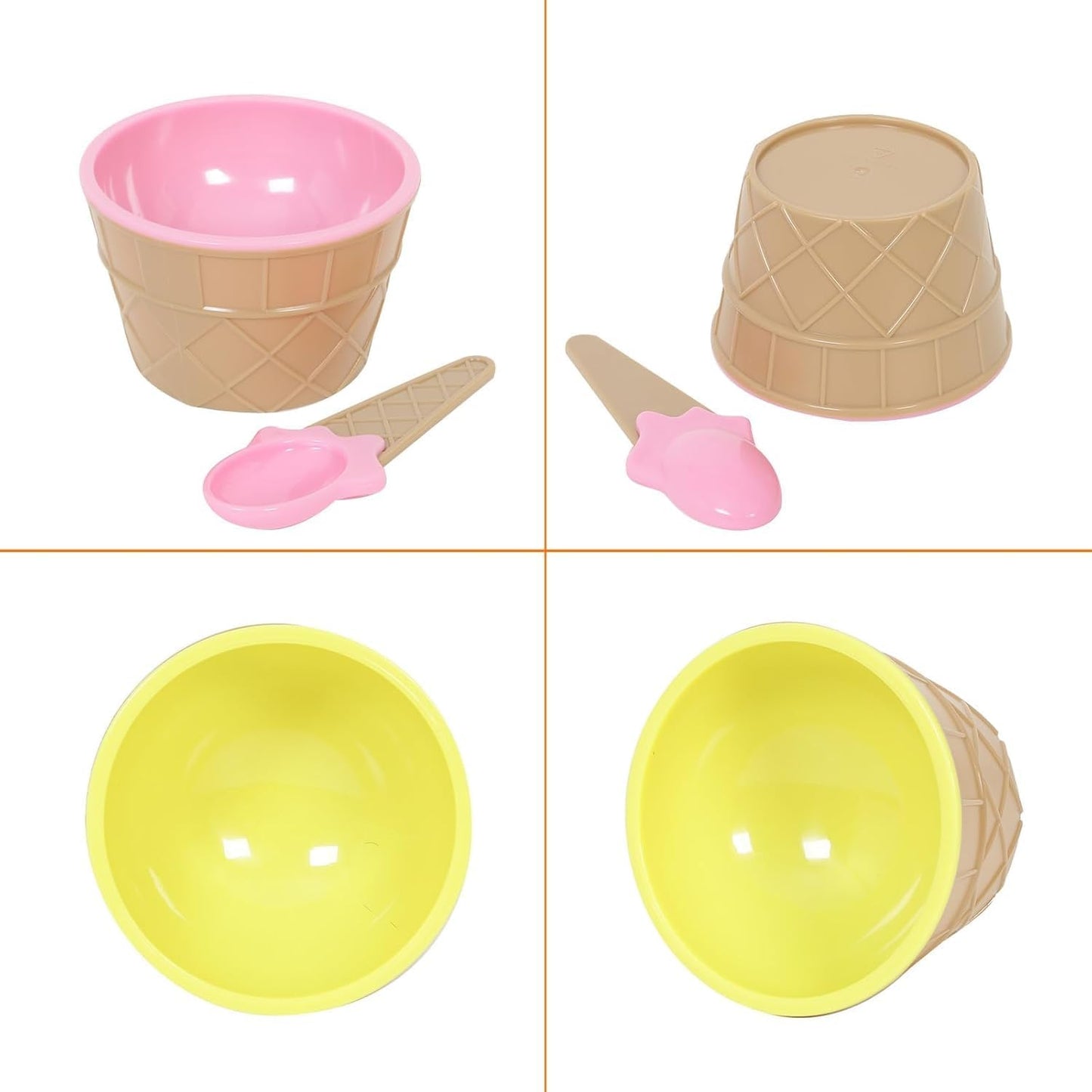 Hbaushun 6 Pack Set Frozen Summer Plastic Ice Cream Bowls with Spoons,Reusable Plastic ice Cream Cups,Cartoon Candy