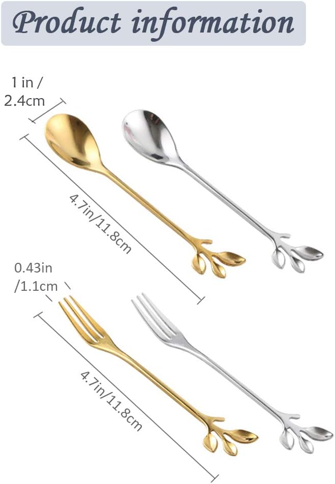 Appetizer Cake Fruit Forks Set of 8, Gold Leaf Cocktail Picks for Wedding Party and Kitchen Use