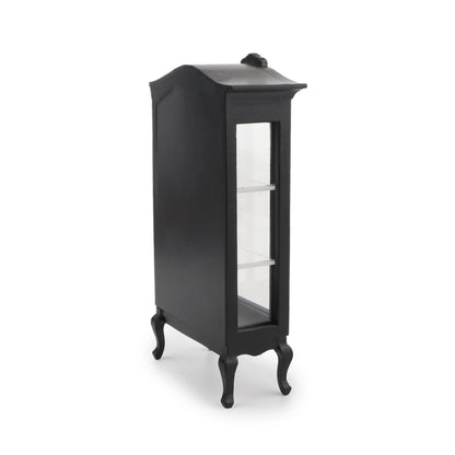 Miniature Furniture Display Shelf 1:12 Wooden Cabinet with Mirror & Three Shelves Bookshelf Dollhouse Display Stand Decoration Accessories Mini Diningroom Scene Ornaments (Black)