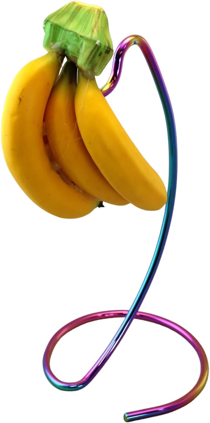 Rainbow Steel Banana Holder Stand – Hanging Fruit Rack for Even Ripening, Prevents Bruising – Compact 13" Kitchen Organizer for Bananas, Grapes, Produce – Durable & Decorative