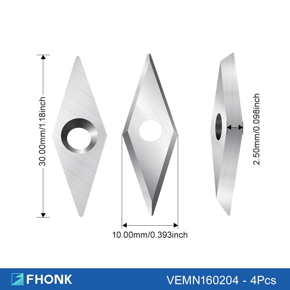 FHONK 34Pcs Tungsten Carbide Cutters Inserts Set, Lathe Tools for Wood Lathe Turning Tools, Supplied with Screws and Screwdriver (Silver-34Pcs)