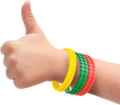 7.5 Inch 12 Pack- ArtCreativity Building Block Bracelets for Kids- Colorful Stretchy Rubber Wristbands for Boys