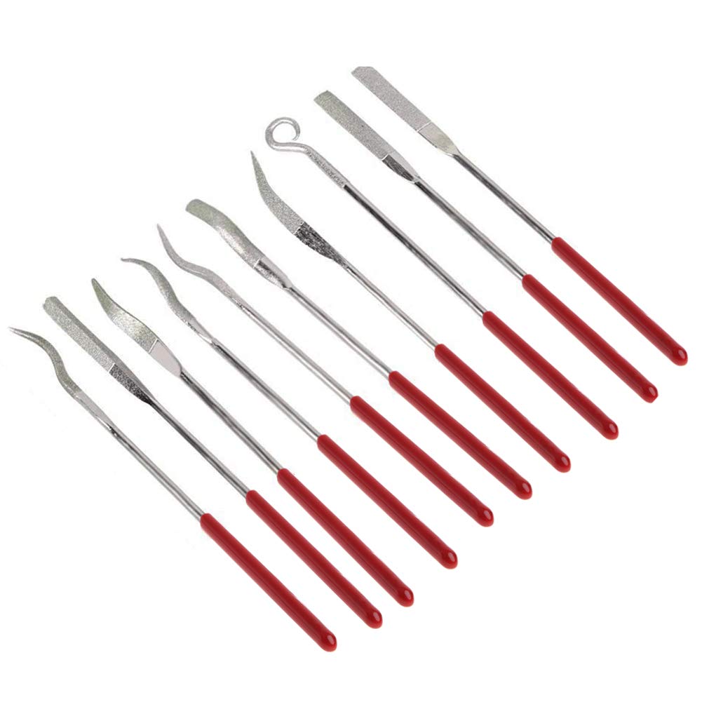 YAKAMOZ 10 Pcs Assorted Mini Diamond File Set Flat Needle Square Round Shape Rifler Files for Metal Jewelers Glass Wood Carving Craft Handy Curved Files Tool - 3x140mm