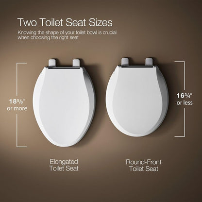 KOHLER K-7316-96 Cachet Quick-Release Round-Front Toilet Seat, Quick Attach Hardware, Easy to Clean, Color-Matched Plastic Hinges, Biscuit