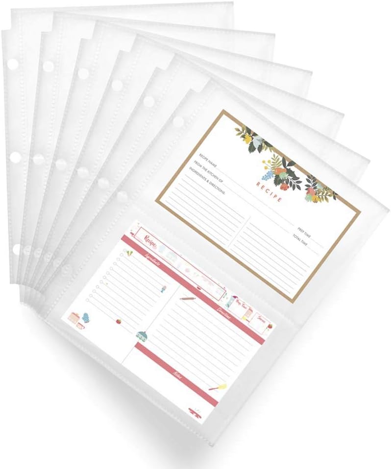 Recipe Card Protectors, 8.5x6.8 Inch Sleeves for Mini Binders, 30 Count, 4x6 Index Card Refill Sheets