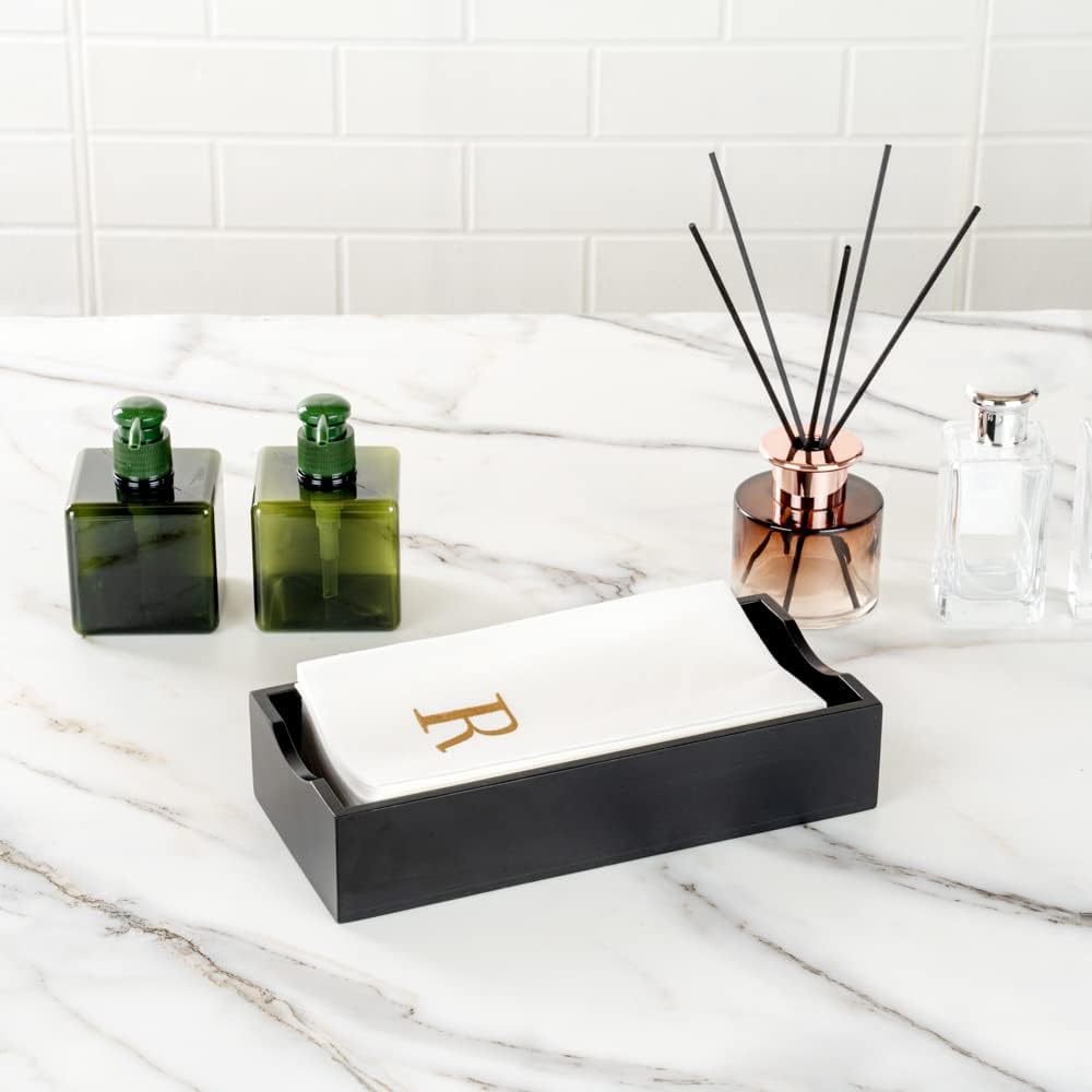 15.8 7.9 Inch 50 Luxenap X Linen-Feel Guest Towels, Lettered Hand Towels - Gold Letter 'R', Sans Serif Font, White