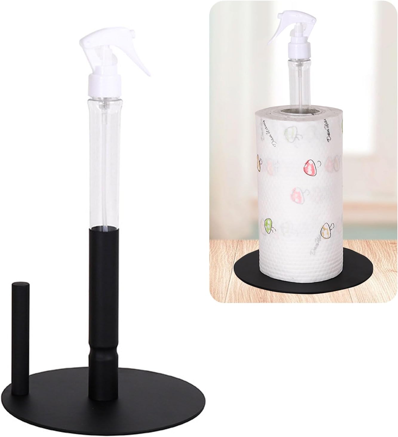 Stainless Steel Paper Towel Holder with Spray Bottle - One Hand Tear Stand for Kitchen Bathroom Countertop