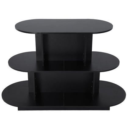 Hubxinly 3 Tier Wooden Oval Display Table Modern Standing Display Riser Shelf Retail Table for Stores Vendor Events 55in W x 23.6in D x 35in H (Black)