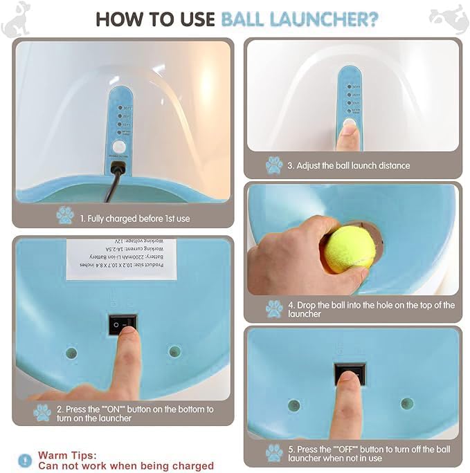 Automatic Dog Ball Launcher, Dog Ball Thrower Machine with 10-30Ft 3 Launching Distance, Interactive Toys for Small Dogs Indoor & Outdoor with 15 Mini Tennis Balls (2 inch) -Blue