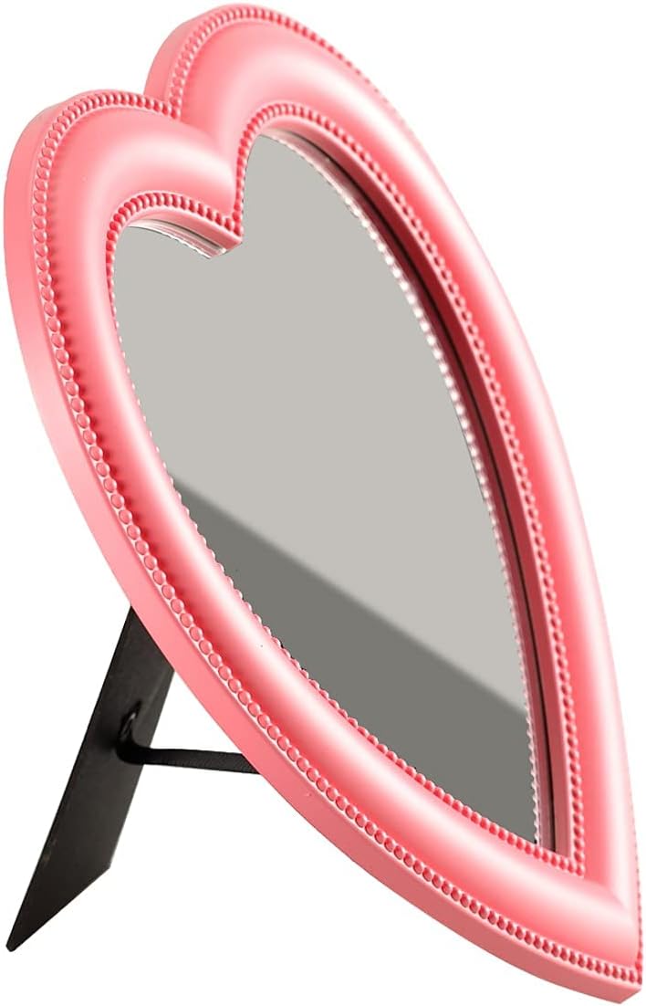 BinaryABC Heart Makeup Mirror - Cosmetic Mirror Wall Desktop Mirror for Bedroom (Pink)