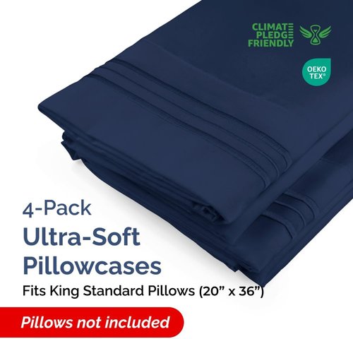 King Standard Pillow Cases - Soft Hotel Quality Pillowcase Covers | 4-Piece Set in Navy Blue - Machine Washable