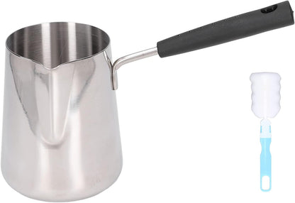 600ml Turkish Coffee Pot, Stainless Steel Milk Pot, High Temperature Resistant Butter Warmer with Cleaning Brush