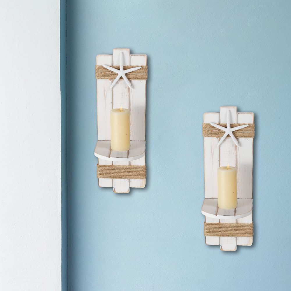 Holders,Set 2 SOMTO White Starfish Wall Candle Sconces,Beach Themed Wall Decor Ocean Wall-Mount Candleholders,Nautical
