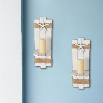 Holders,Set 2 SOMTO White Starfish Wall Candle Sconces,Beach Themed Wall Decor Ocean Wall-Mount Candleholders,Nautical