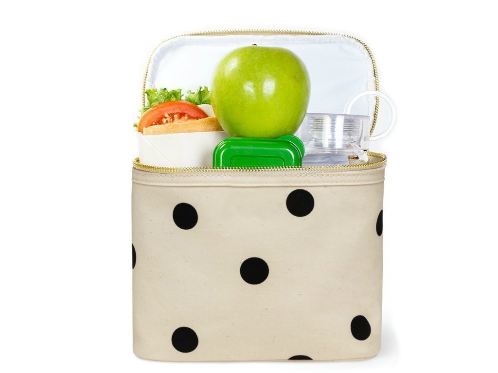 kate spade new york Insulated Lunch Tote, Small Lunch Cooler, Cute Lunch Bag for Women, Thermal Bag with Double Zipper Close and Carrying Handle, Large Deco Dot