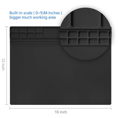 Handook Soldering Mat Silicone Repair Mat Heat Resistant 932°F Workbench Mat for Cellphone, Computer, PCB board Electronic Repair Mat for Soldering Station Iron Gun with Size 16 x 12 Inch (Black）