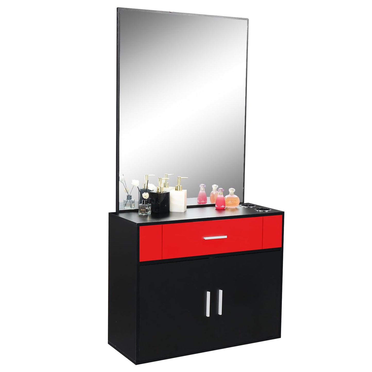 JHshop Barber Salon Station Organizer Cabinet Makeup Hair Styling Beauty Spa Equipment Set, Wall Mount Salon Station Barber Stations Styling Station with Mirror Barber Beauty Spa Salon Equipment
