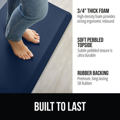 GORILLA GRIP Comfortable Cushioned Kitchen Mats for Floor, 39x20, Waterproof and Stain Resistant Soft Top, 3/4 Inch Thick Ergonomic Standing Desk Anti Fatigue Mat, Foam Supports Ankles and Feet, Navy