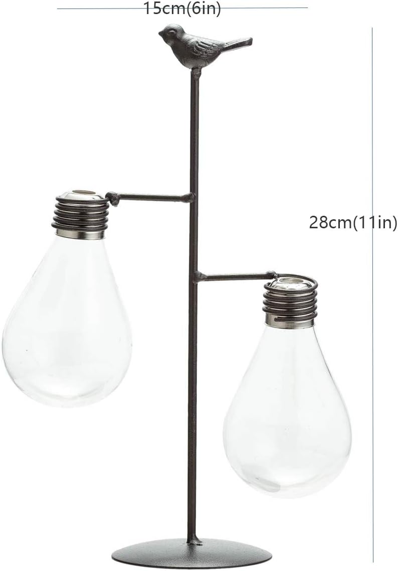 Bulb TJ Global Double Glass Light Vase Planter Holder, Plant Terrarium, Propagation Station, Metal Stand