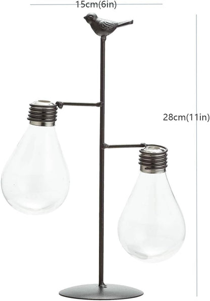 Bulb TJ Global Double Glass Light Vase Planter Holder, Plant Terrarium, Propagation Station, Metal Stand