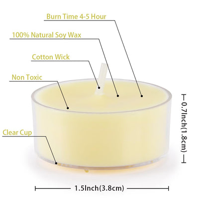 Natural Citronella Tea Light Candles, Tiny Soy Wax Aromatherapy Citronella Tealights Set of 12-4 Hours Burning - Great Gift for Summer Outdoors Home Garden Patio Balcony